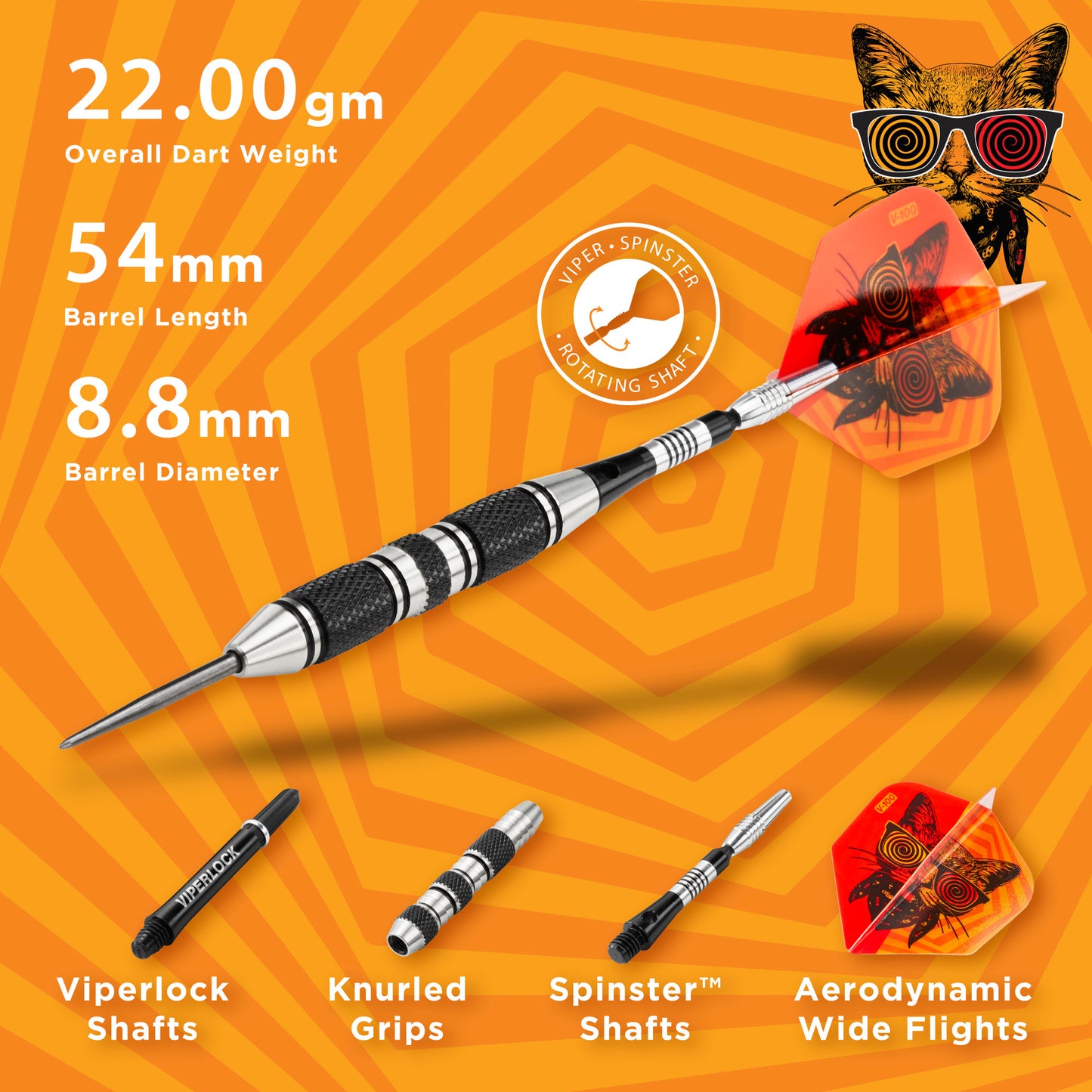 Viper The Freak Steel Tip Darts 3 Knurled Rings Barrel 22 Grams