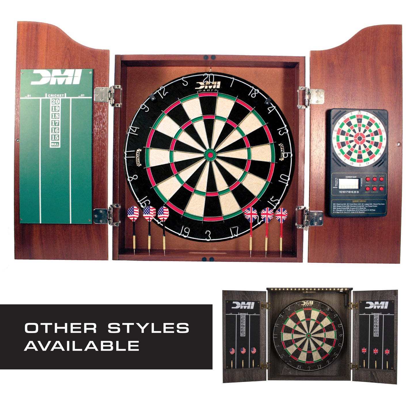 CABSETCH Dartboard Cabinet w/ Electronic Scorer - Light Cherry