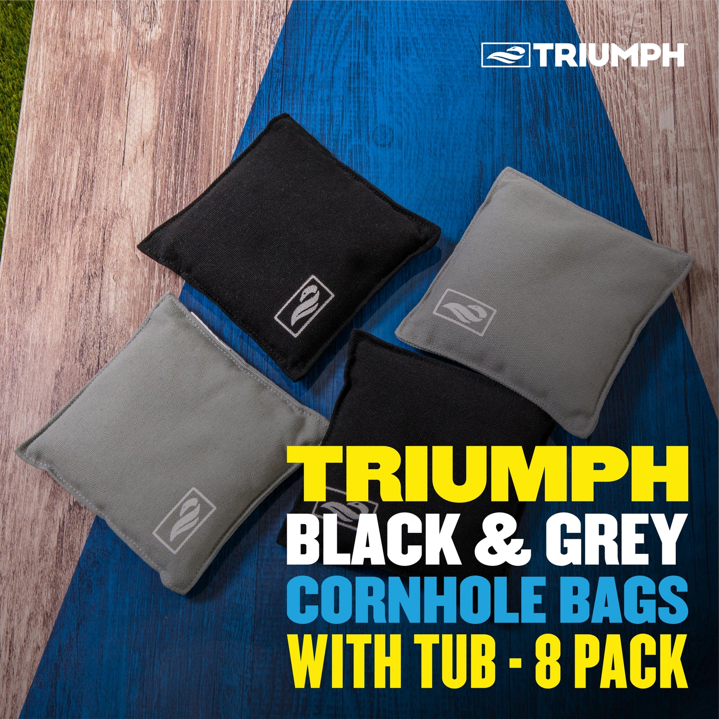 Triumph Black and Grey Cornhole Bags W/ Tub - 8 Pack