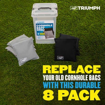 Triumph Black and Grey Cornhole Bags W/ Tub - 8 Pack