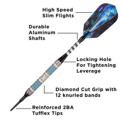 Viper Astro 80% Tungsten Soft Tip Darts Blue Rings 16 Grams