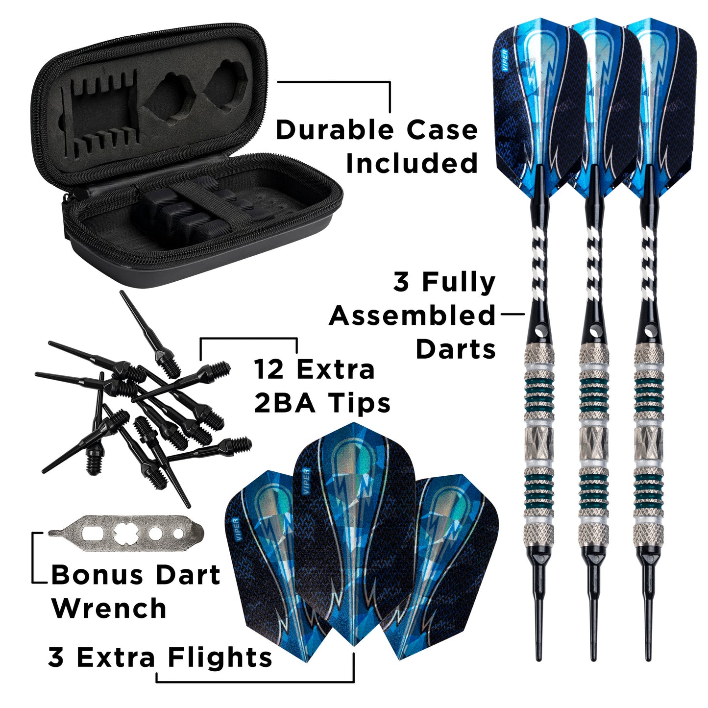 Viper Astro 80% Tungsten Soft Tip Darts Green Rings 18 Grams