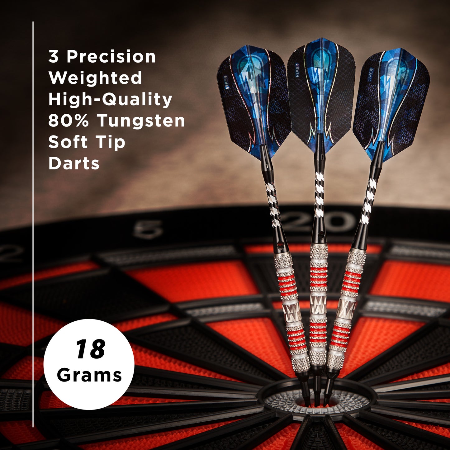 Viper Astro 80% Tungsten Soft Tip Darts Red Rings 18 Grams