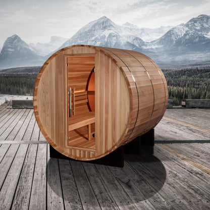 "Zurich" 4 Person Barrel with Bronze Privacy View - Traditional Steam Sauna (Pacific Cedar)