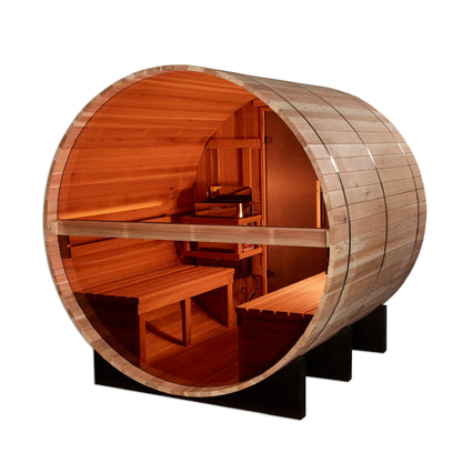 "Zurich" 4 Person Barrel with Bronze Privacy View - Traditional Steam Sauna (Pacific Cedar)