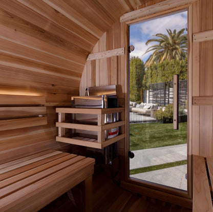 "Zurich" 4 Person Barrel with Bronze Privacy View - Traditional Steam Sauna (Pacific Cedar)