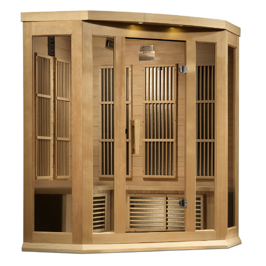 Maxxus 3 Person Corner Near Zero EMF FAR Infrared Sauna (Canadian Hemlock)