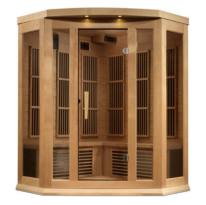 Maxxus 3 Person Corner Near Zero EMF FAR Infrared Sauna (Canadian Hemlock)