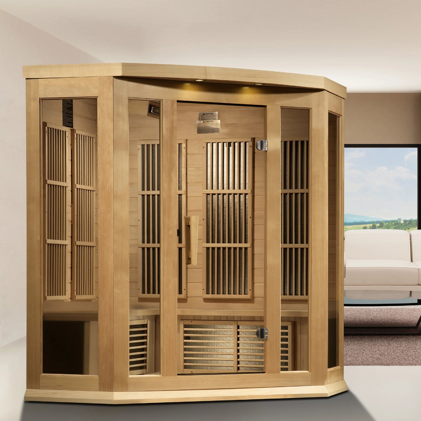 Maxxus 3 Person Corner Near Zero EMF FAR Infrared Sauna (Canadian Hemlock)