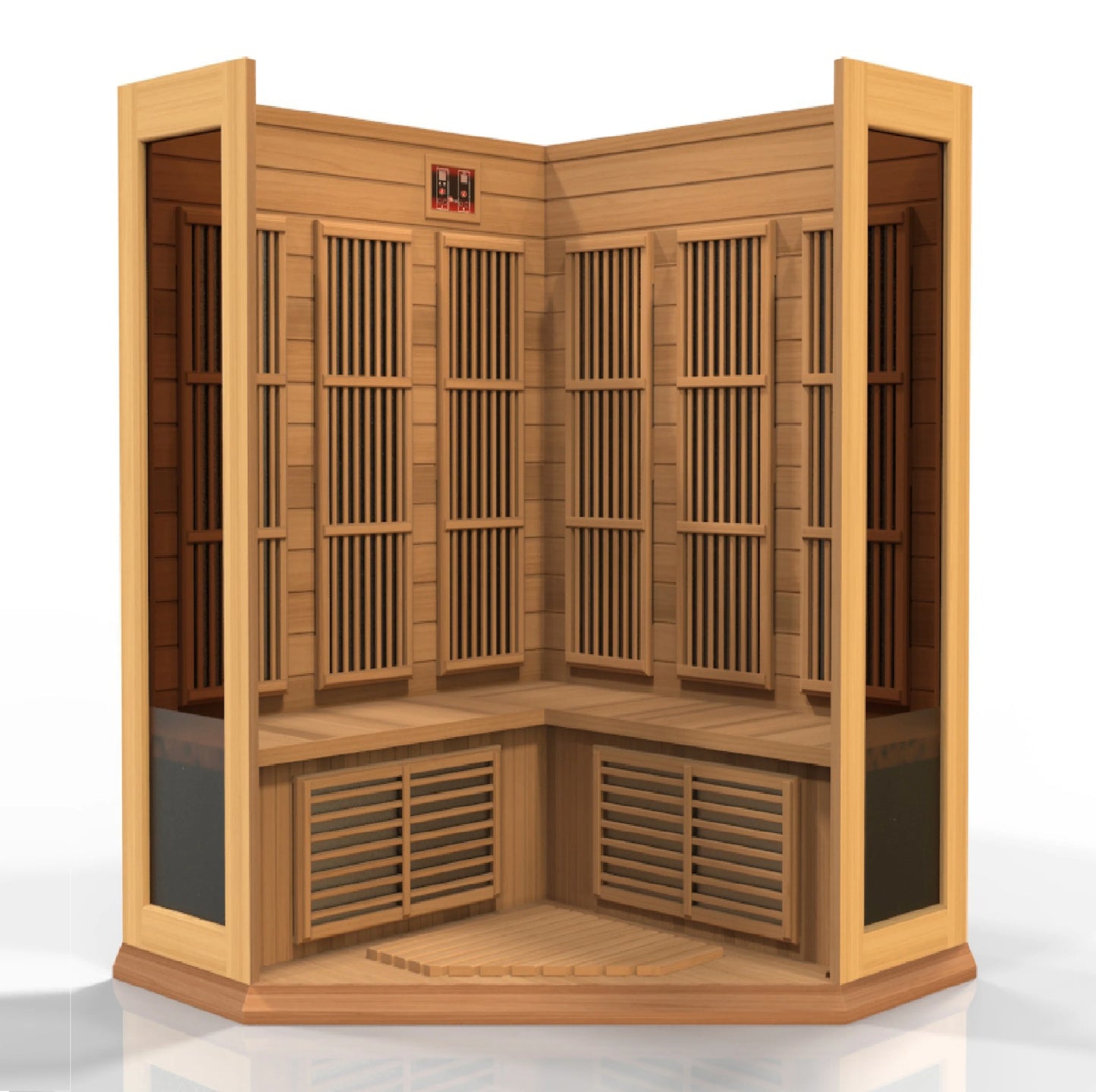 Maxxus "Avignon Edition" 3 Person Corner Near Zero EMF FAR Infrared Sauna (Canadian Red Cedar)