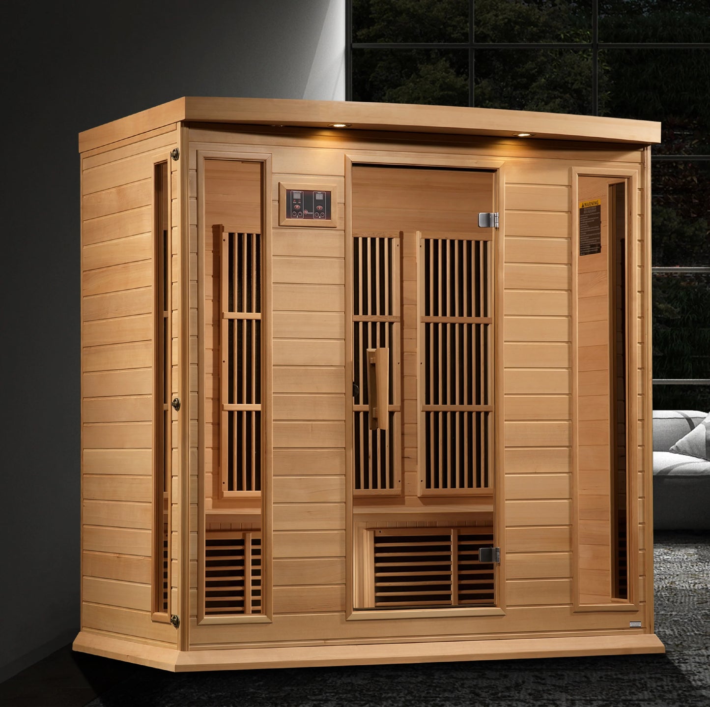 Maxxus 4 Person Corner Near Zero EMF FAR Infrared Sauna (Canadian Hemlock)