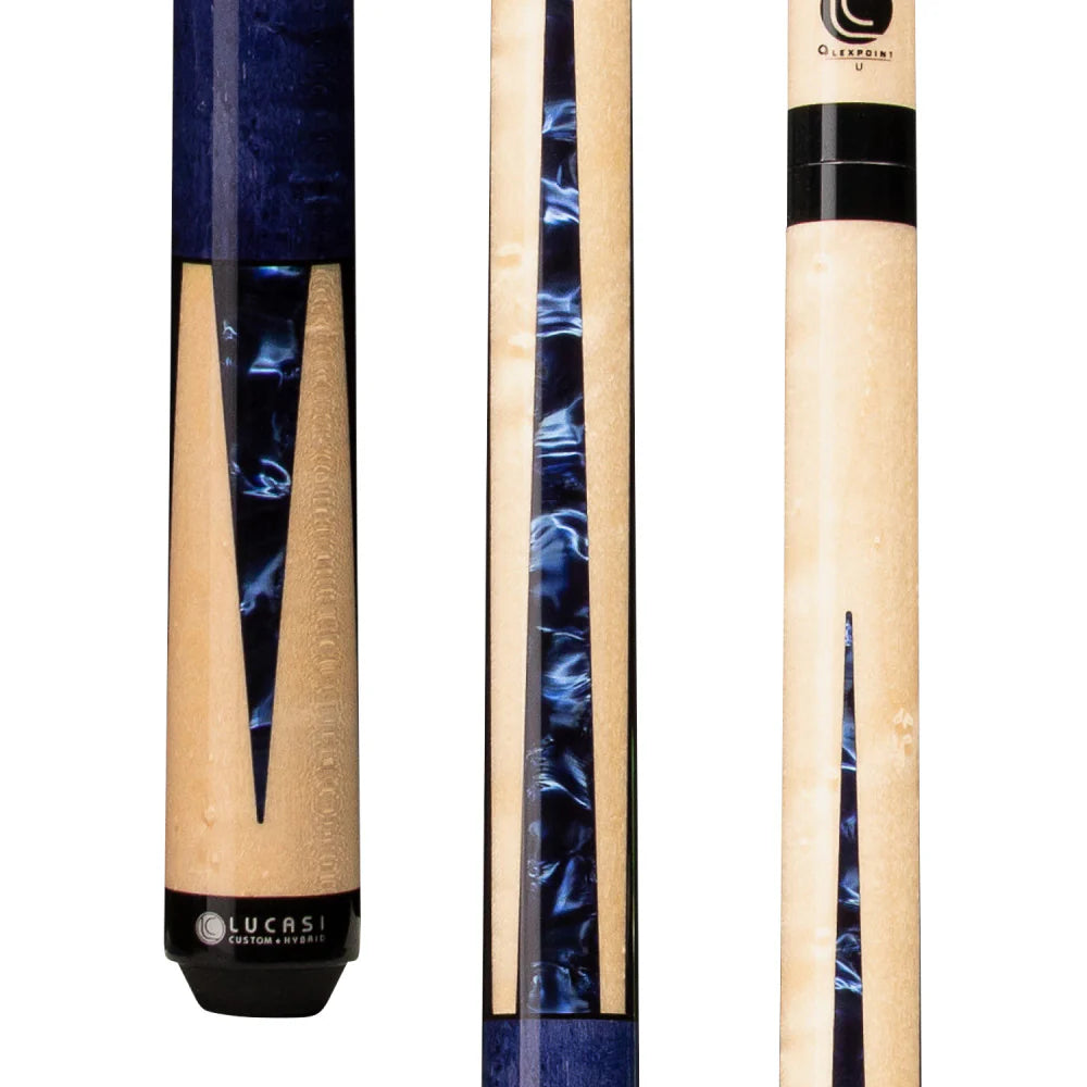 Lucasi Custom Deep Blue Stained & Natural Super Birdseye Wrapless Cue