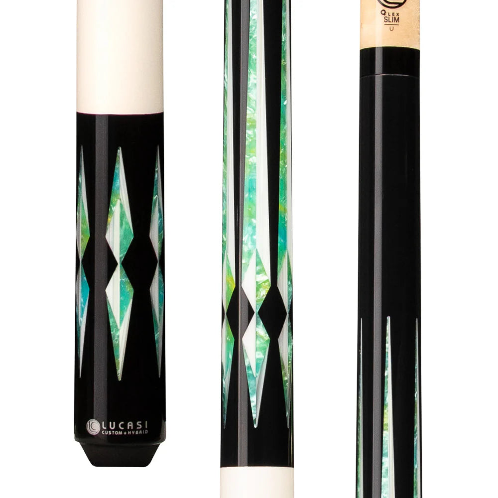 Lucasi Custom Imitation Bone & Black/Green Blue Wrapless Cue