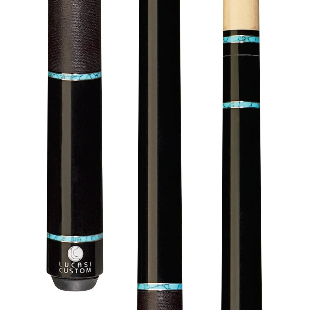 Lucasi Custom Midnight Black & Turquoise Recon Cue With Black Linen Wrap