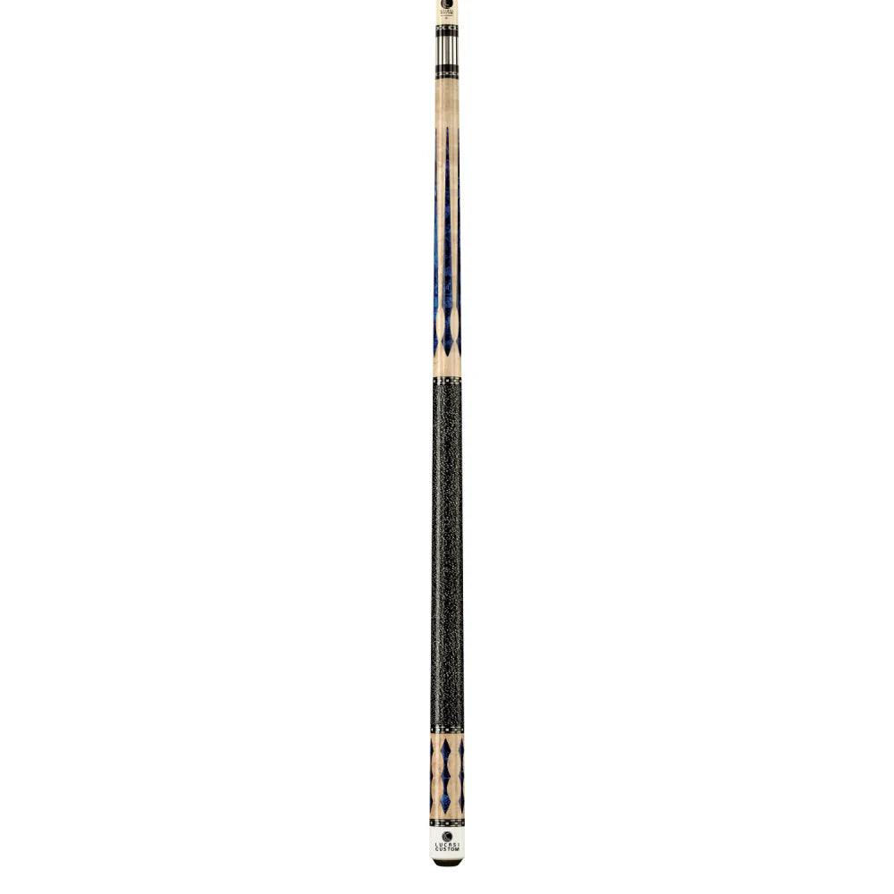 Lucasi Custom Natural Birdseye/Blue Luster Cue With Black & White Linen Wrap