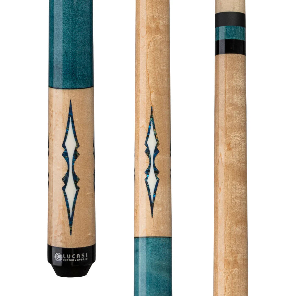 Natural Birdseye Maple, 4 Aquamarine poly & Off-White inner poly inlay, Walnut Stained Birdseye Maple Wrapless Handle