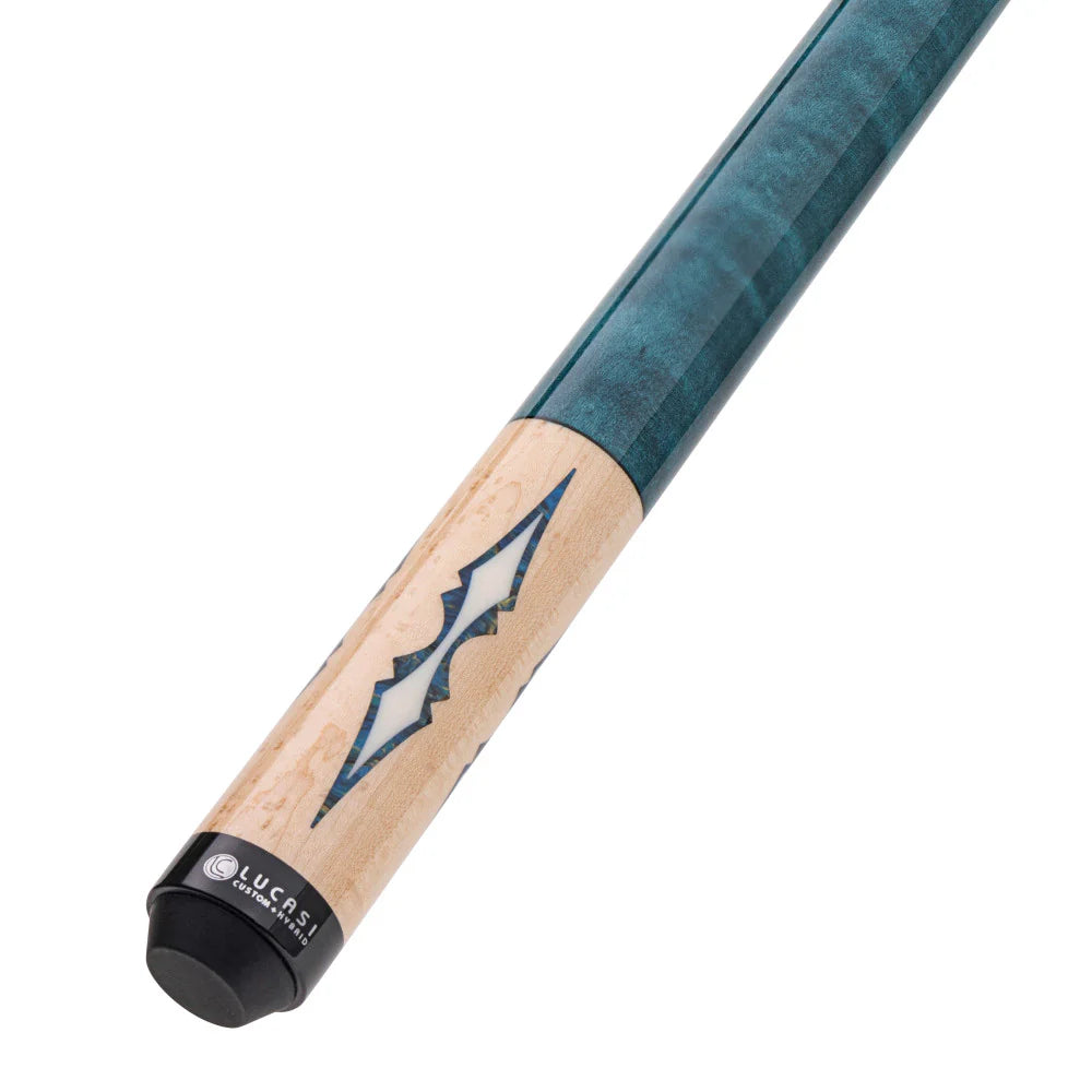 Natural Birdseye Maple, 4 Aquamarine poly & Off-White inner poly inlay, Walnut Stained Birdseye Maple Wrapless Handle