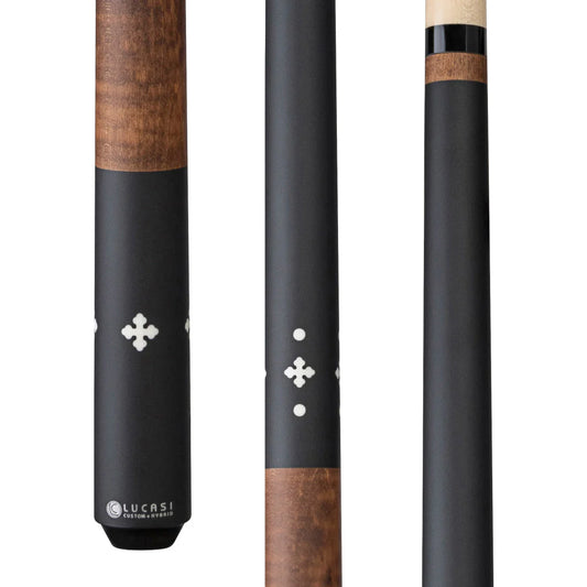 Lucasi Custom Walnut Curly Maple & Matte Black/Imitation Bone Wrapless Cue