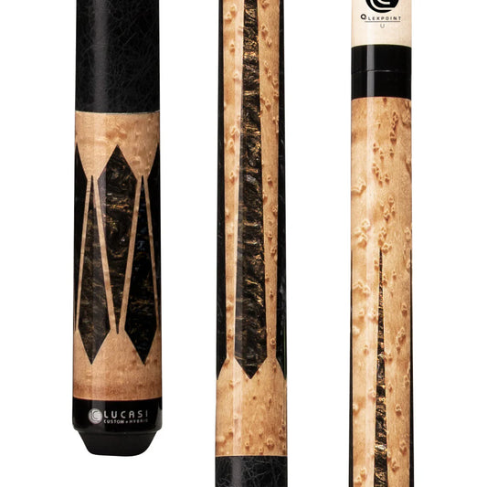 Lucasi Hybrid Brazilian Birdseye Maple Cue With Black Leather Wrap