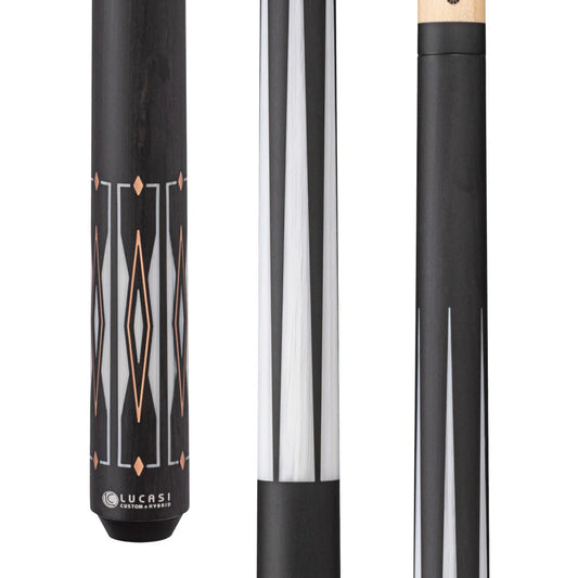 Lucasi Hybrid Matte Charcoal/Imitation Bone & Rose Gold Inlays Cue With Black Wrapless Handle