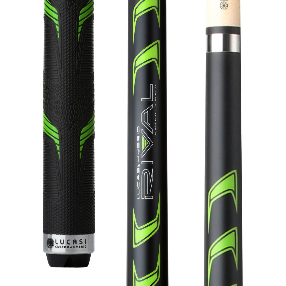 Lucasi Hybrid Rival Black & Metallic Green Matte Finish Cue With Rival G5 Grip