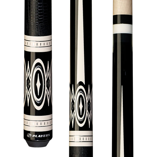 Players Black And White Cue With Leather Embossed Wrap