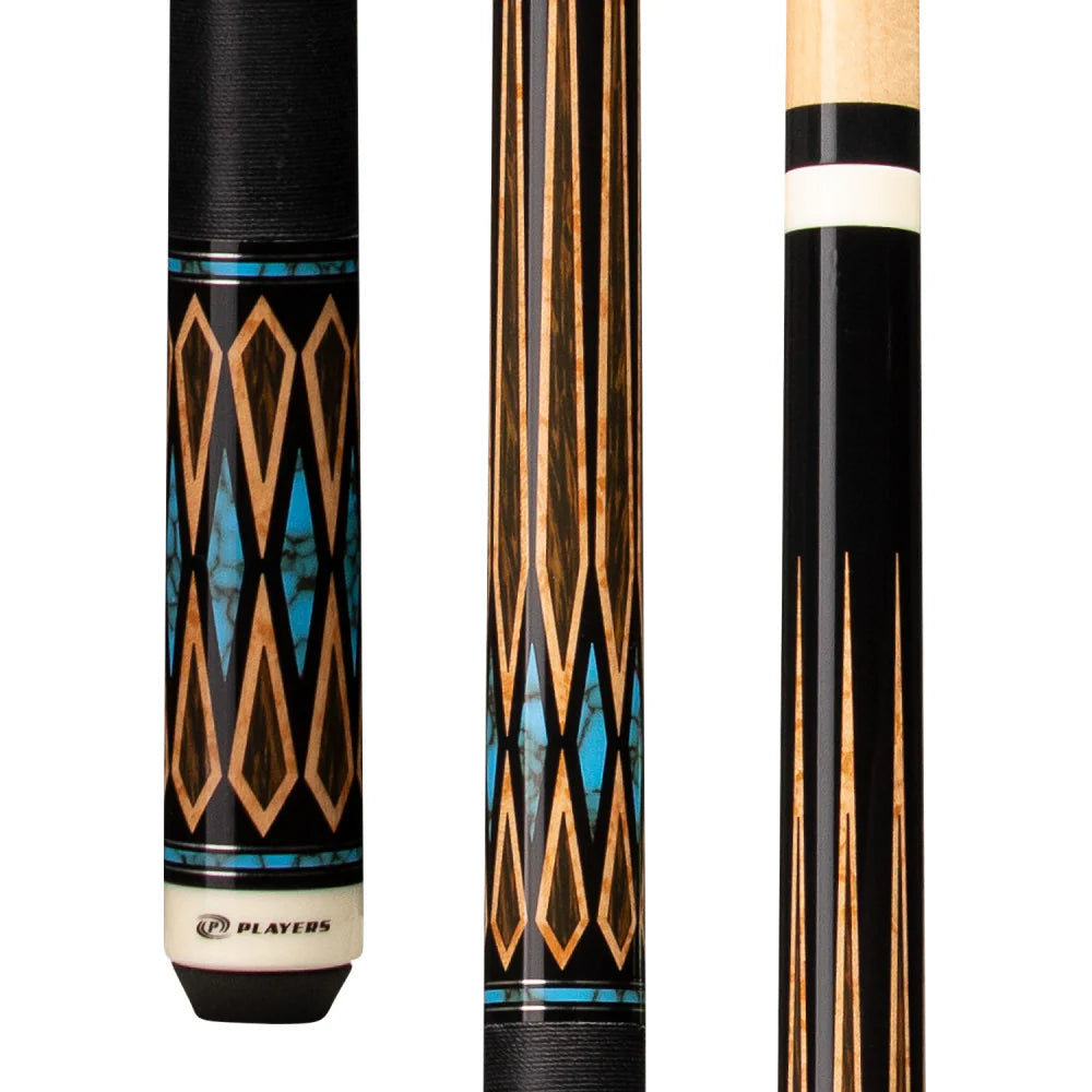 Players Black Palm & Blue Recon Cue With Black Linen Wrap