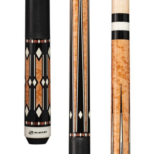 Players Gold Stain Maple & Cocobolo Cue With Embossed Leather Wrap