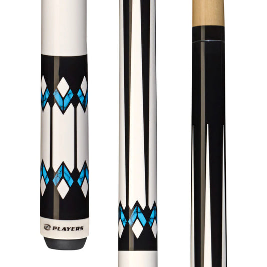 Players White With Blue Recon Cue With Black Linen Wrap