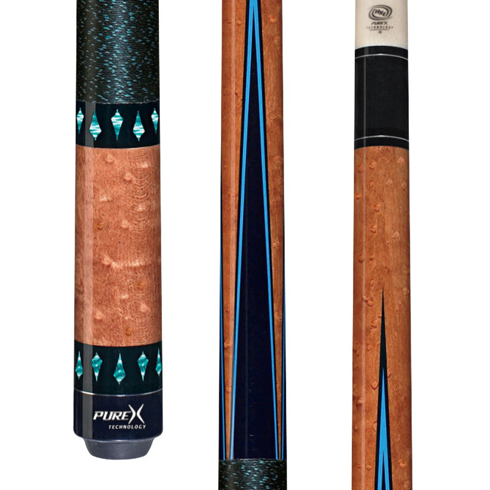 Pure X Birdseye Maple & Black/Turquoise Points Cue With Black Linen Wrap